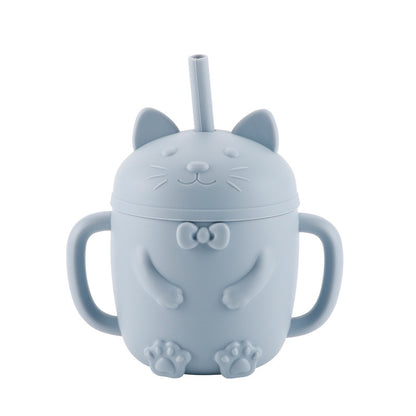 Cartoon Cat Silicone Baby Cup with Straw (BPA Free)