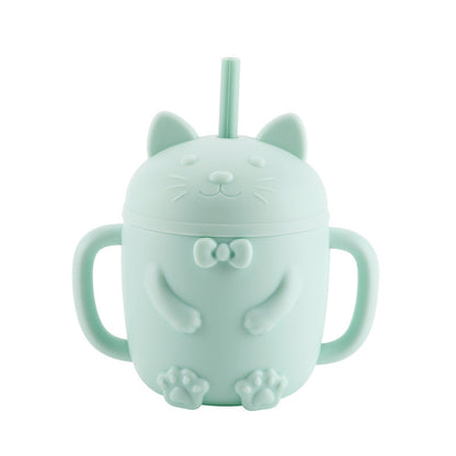Cartoon Cat Silicone Baby Cup with Straw (BPA Free)